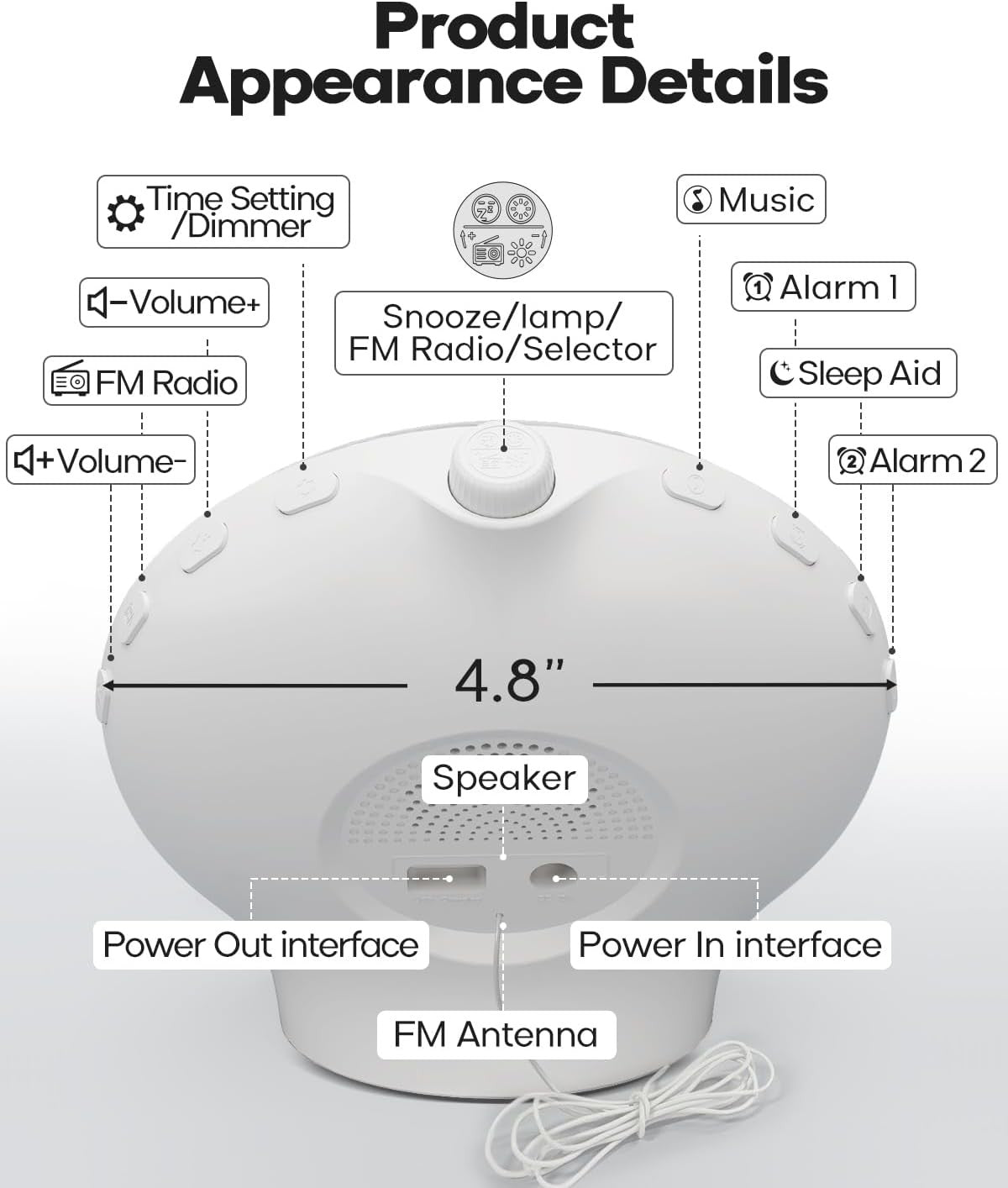 Sunrise Alarm Clock White Wake Up Light Dual Alarm FM Radio Night Lamp