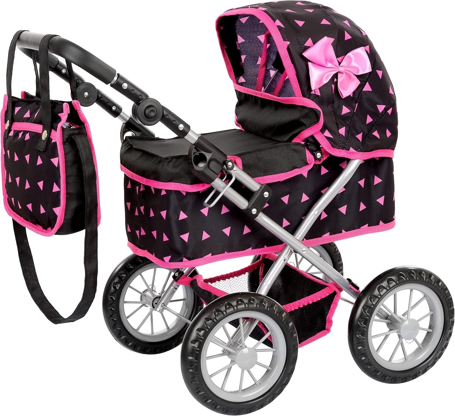 Dolls Pram Toy Pushchair Buggy Adjustable Handle 33-63cm for Kids