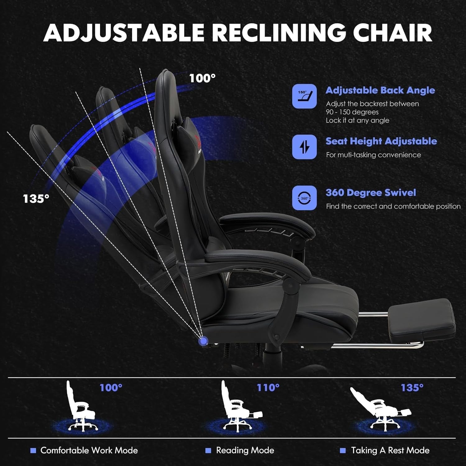 Gaming Chair High Back Footrest Swivel Recliner Office Computer Desk Seat