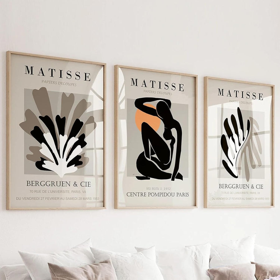Matisse Style Wall Art Set of 3 A3 Black Beige Prints