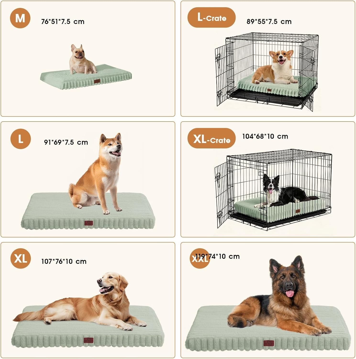 Large Orthopedic Dog Crate Bed 91x69cm Waterproof Green