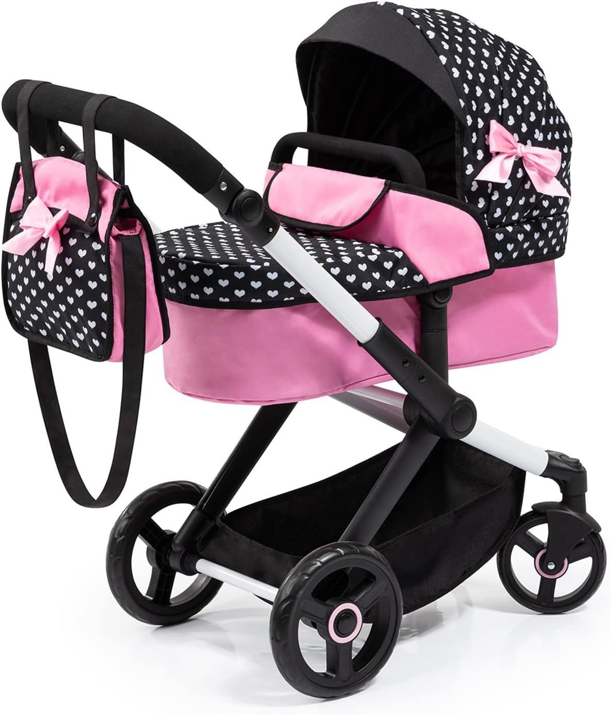 3in1 Dolls Pram Pushchair Carrycot Set Adjustable Handle Tall Toy Buggy