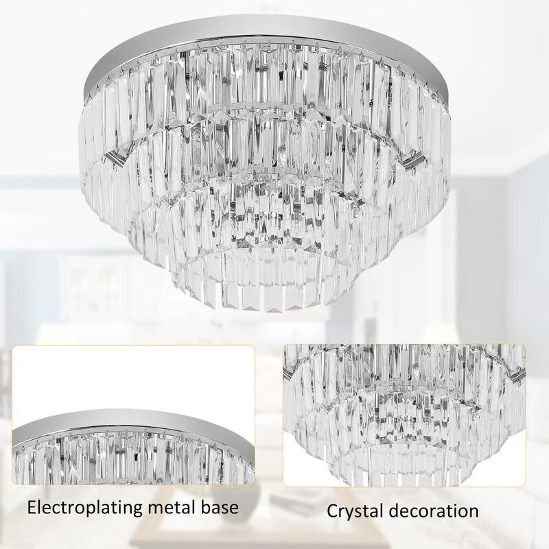 Modern Crystal Chandelier Ceiling Light 7 Bulb Flush Mount 40cm for Lounge