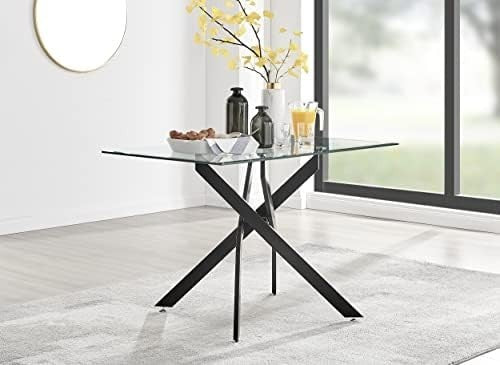 Modern Black Metal & Clear Glass Rectangular Dining Table 120x70cm