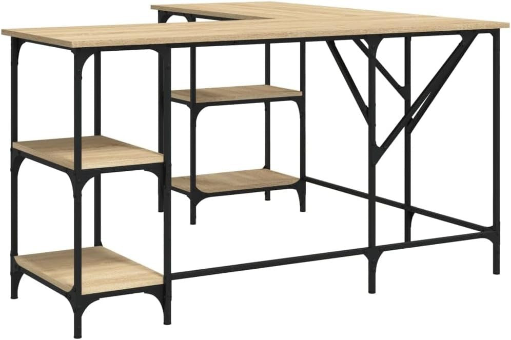 L-Shape Corner Desk with Shelves 139cm Sonoma Oak Home Office Computer Table