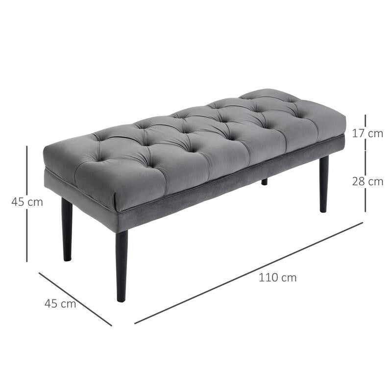 Grey Velvet End of Bed Bench Upholstered Button Tufted Hallway Seat 110cm
