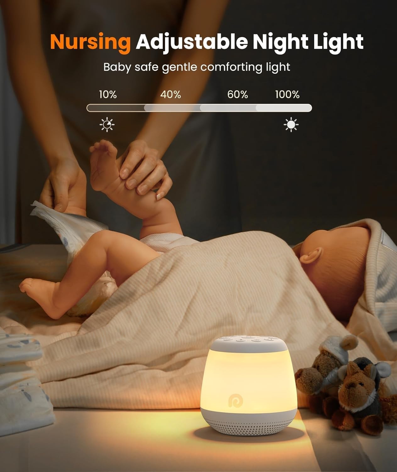 White Noise Machine with Night Light – 24 Soothing Sounds for Baby & Travel