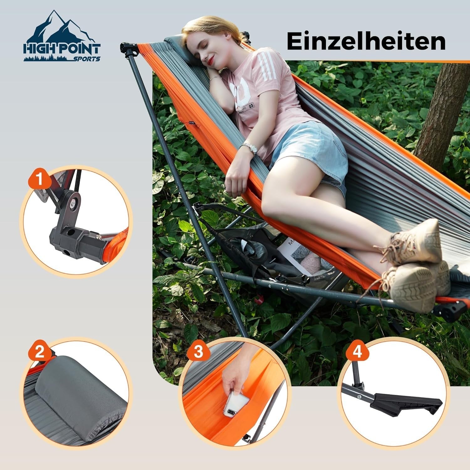 Portable Hammock with Stand & Adjustable Sunshade - 168cm Steel Frame Outdoor