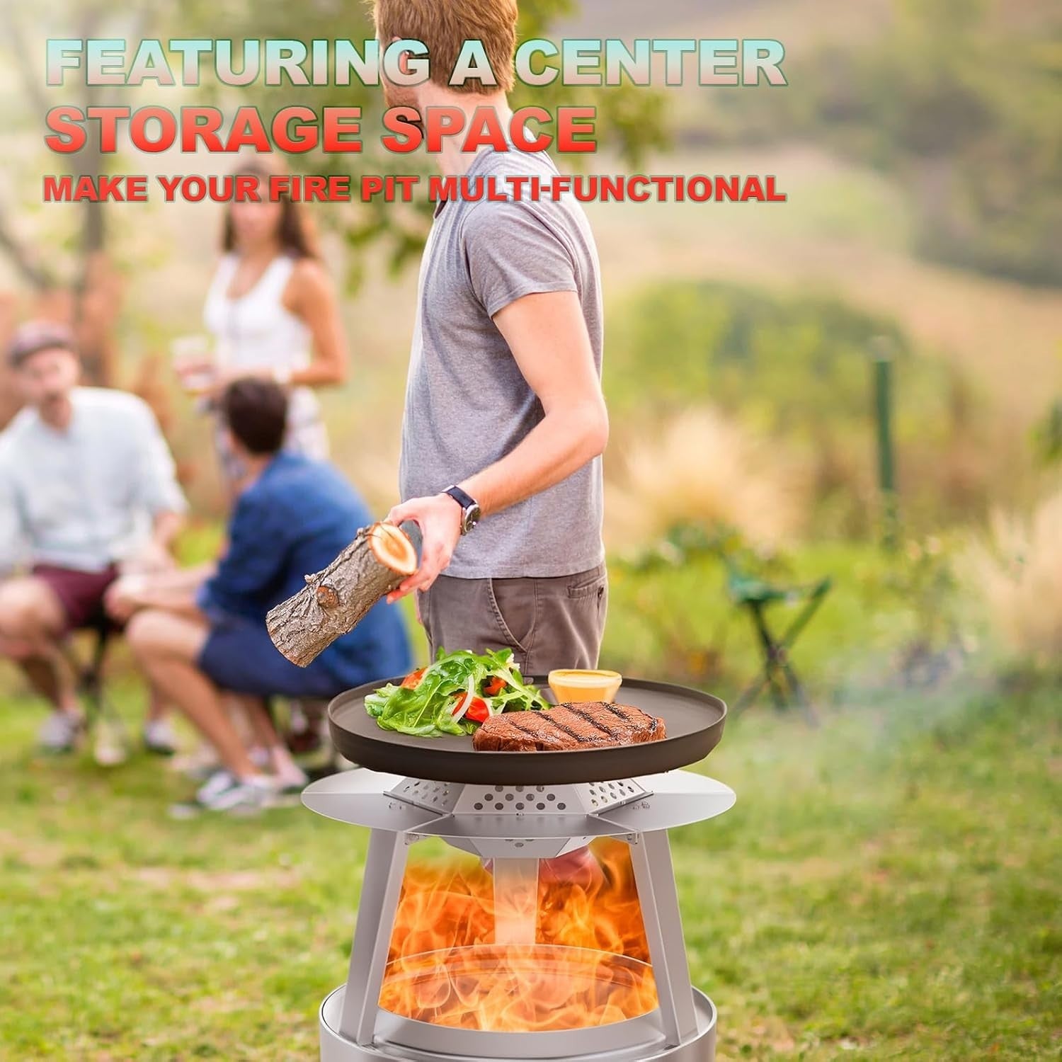 Stainless Steel Heat Deflector for Fire Pit 15" with Handle & Legs