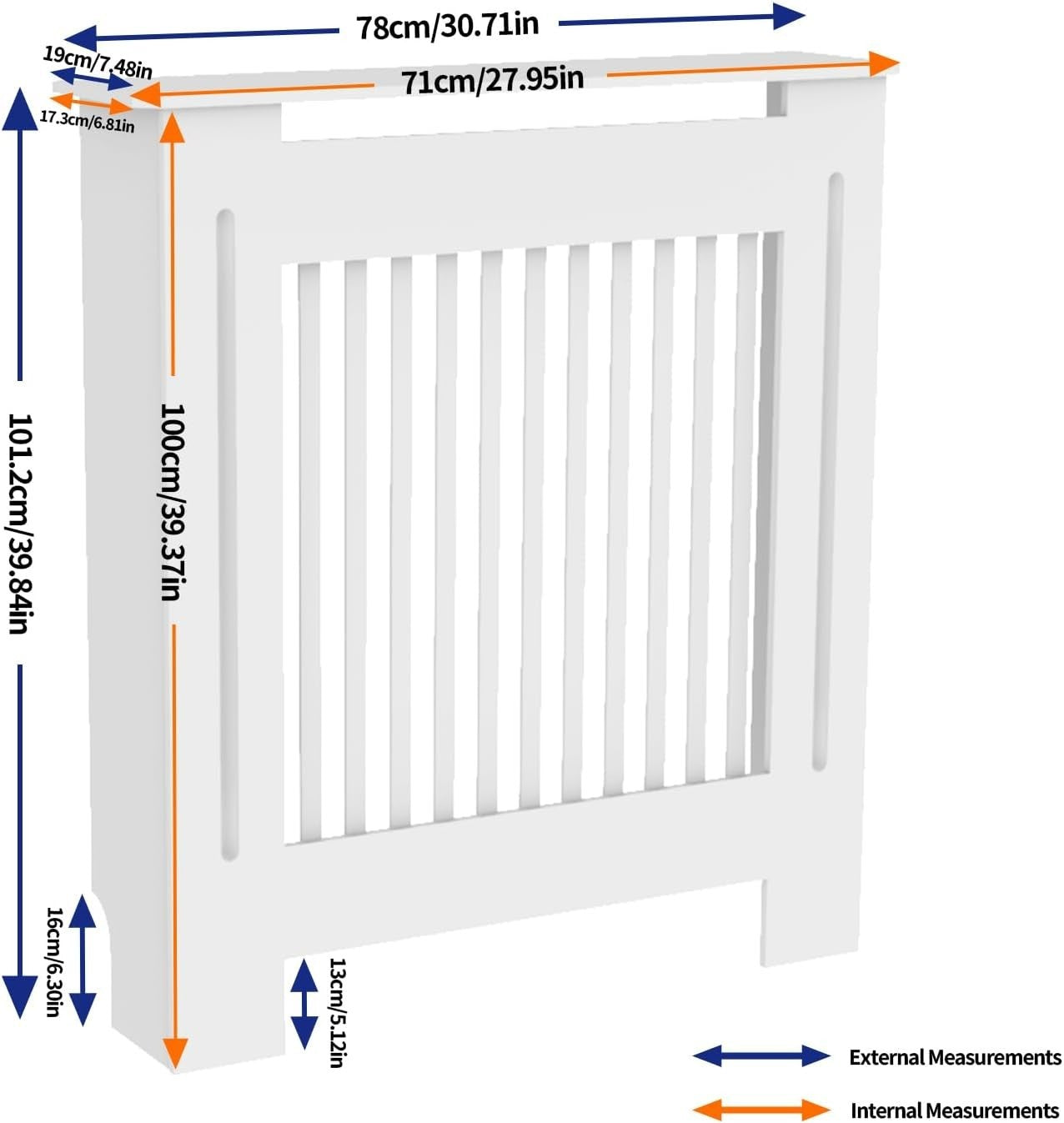 Small White Radiator Cover Cabinet 101cm Tall MDF Vertical Slat Heater Cover