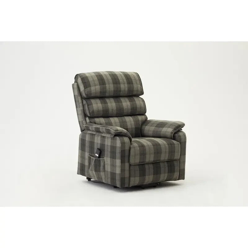 Electric Riser Recliner Chair Grey Tartan – Lift & Tilt Armchair w/ Remote