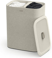 90L Dual Laundry Basket with Lid Removable Washing Bags Modern Ecru Fabric