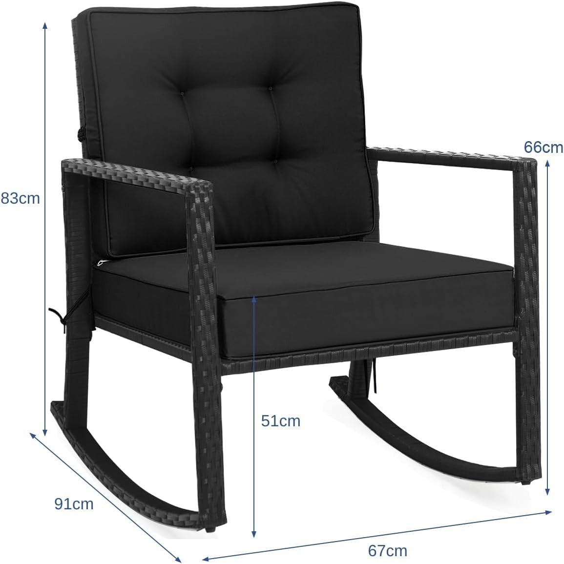 Outdoor Rattan Rocking Chair Cushioned Patio Garden Porch Relaxer Seat