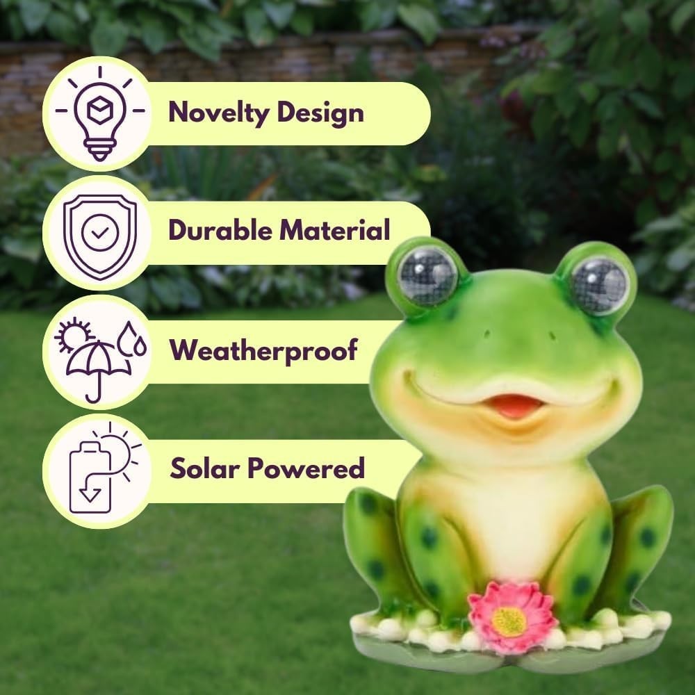 Large Solar Frog Garden Ornament • LED Blinking Eyes • Outdoor Patio Decor