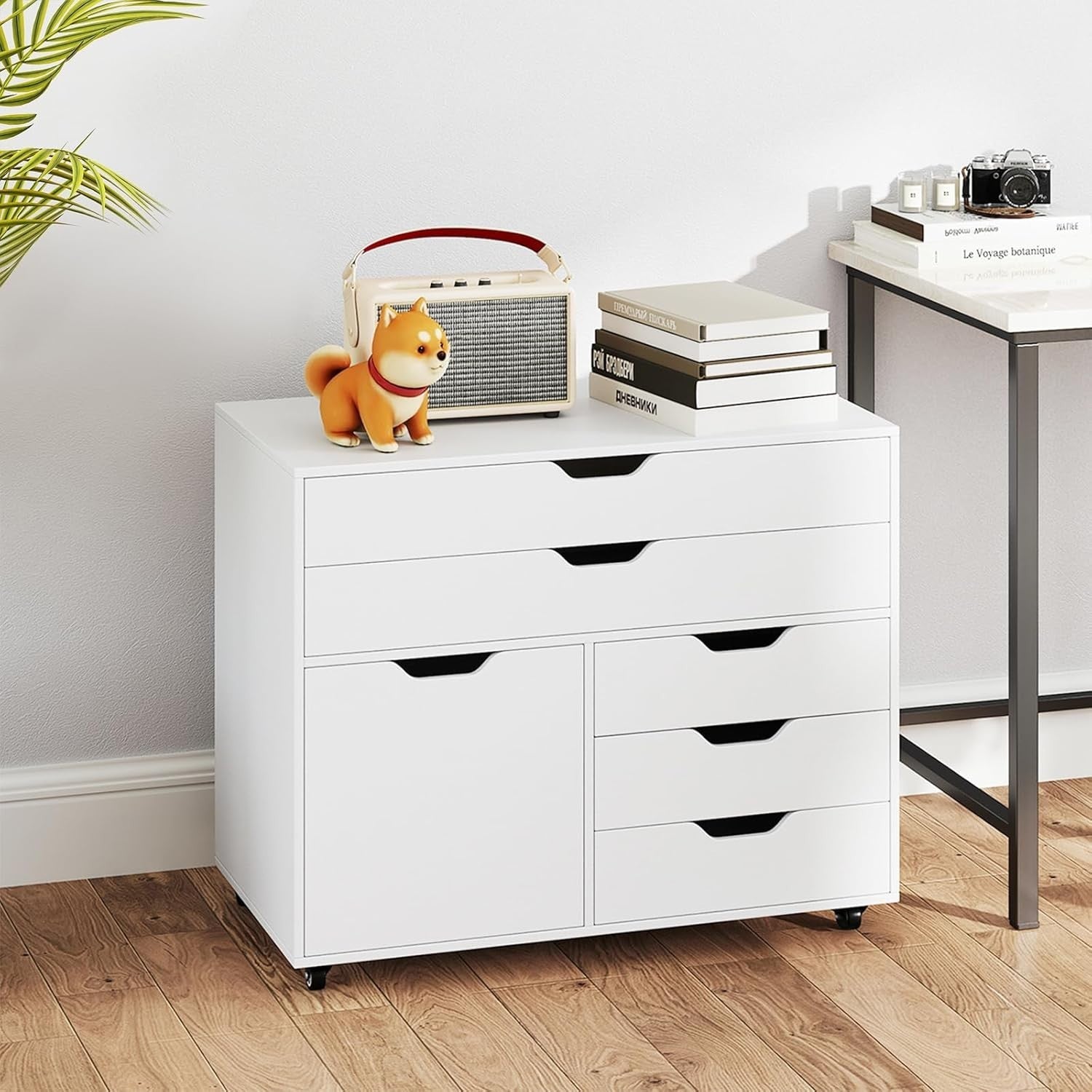 White Mobile File Cabinet 5 Drawer Side Cupboard Rolling Printer Stand