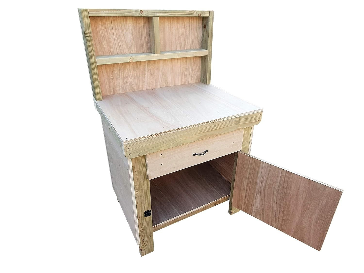 3ft Wooden Workbench with Drawer, Lockable Cupboard & Back Panel – 18mm MDF Top