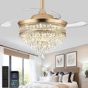 Crystal Ceiling Fan, 6 Speeds, Dimmable LED, Remote, Reversible