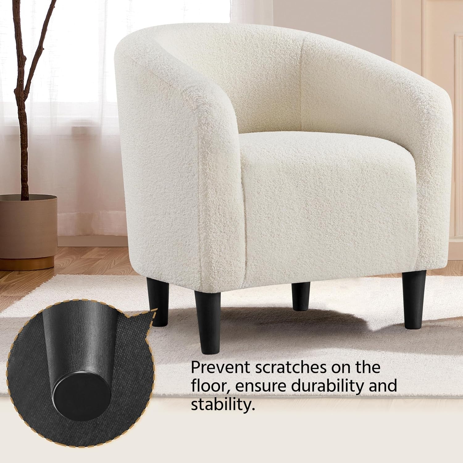 Sherpa Boucle Tub Chair Ivory Accent Club Armchair