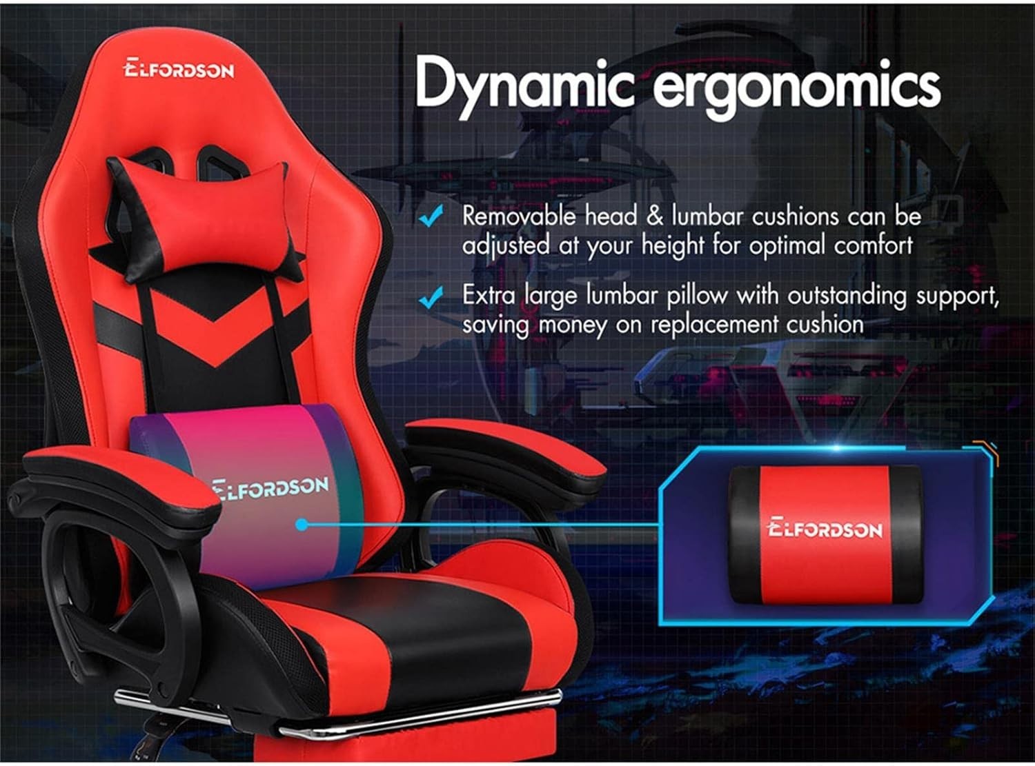 Gaming Chair Red PC Computer Racing Seat LED RGB Light $180$kg Recliner Massage