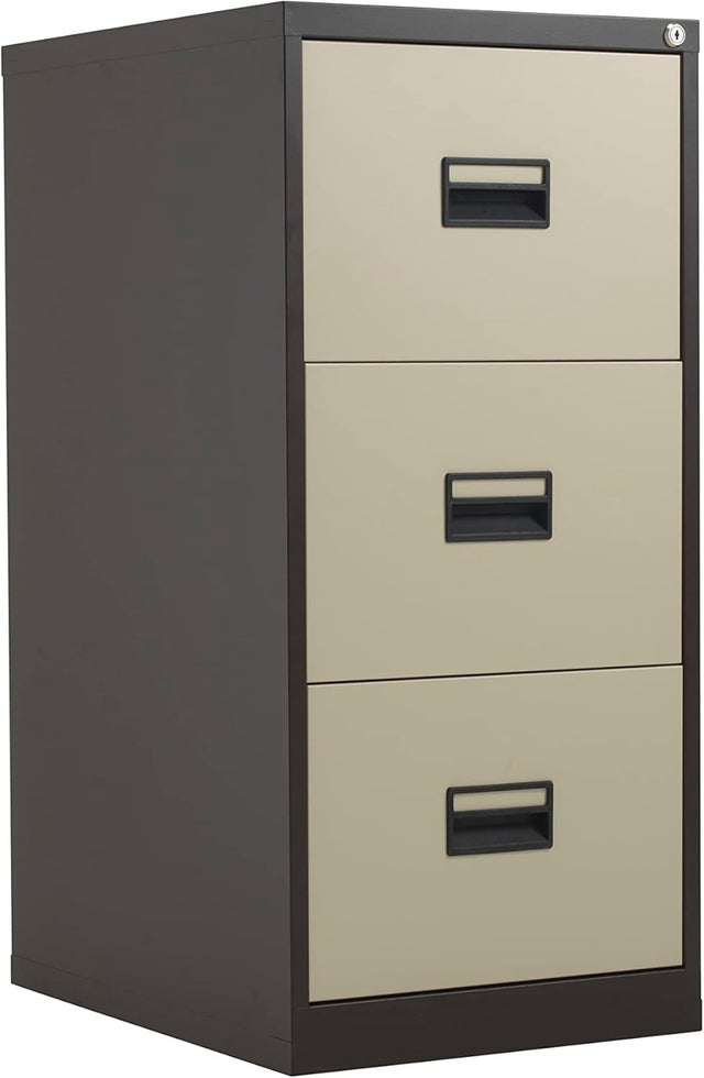 Coffee Cream Steel Filing Cabinet 3 Drawer Lockable Heavy Duty 100cm