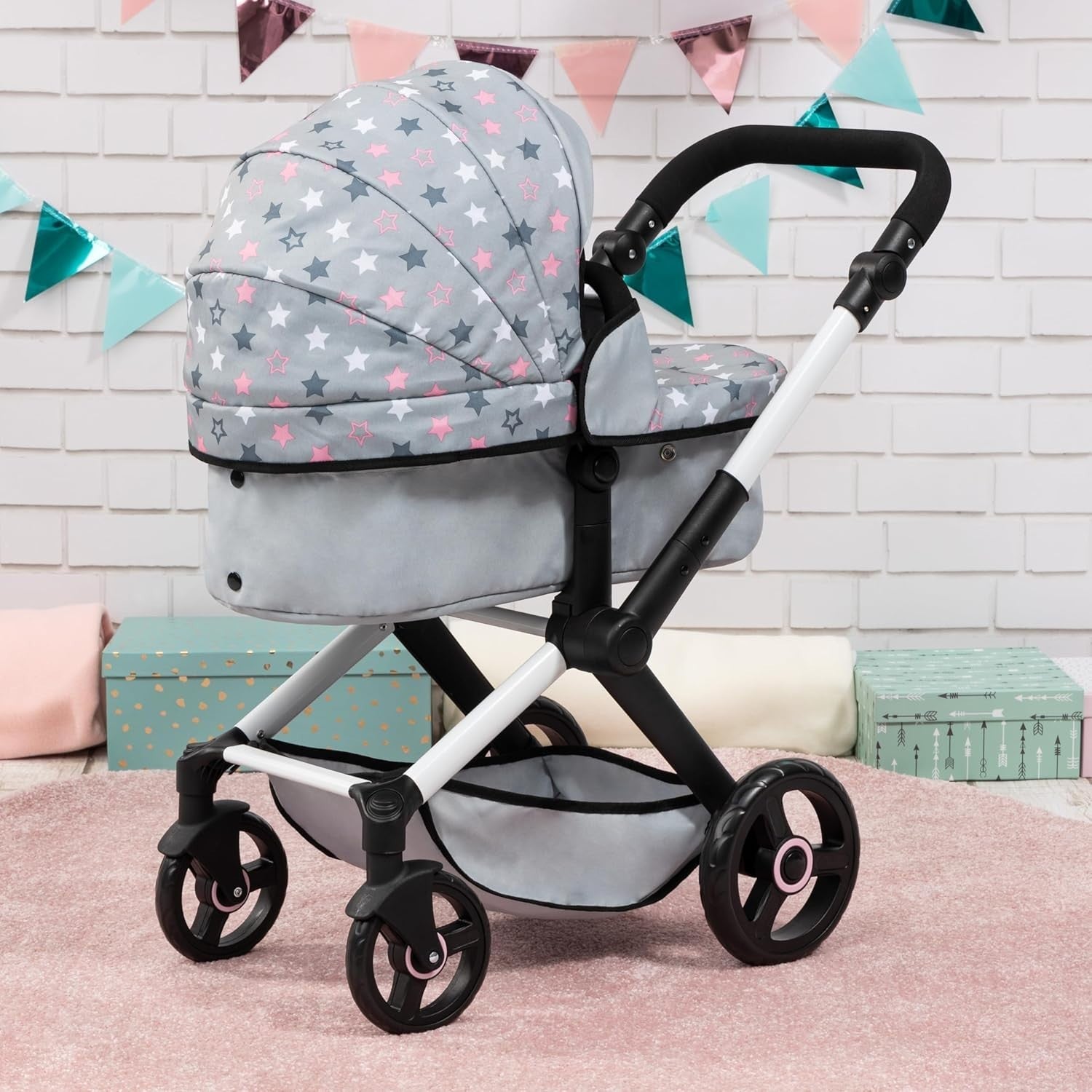 3in1 Dolls Pram Pushchair Carrycot Set Tall Adjustable Handle Toy Buggy