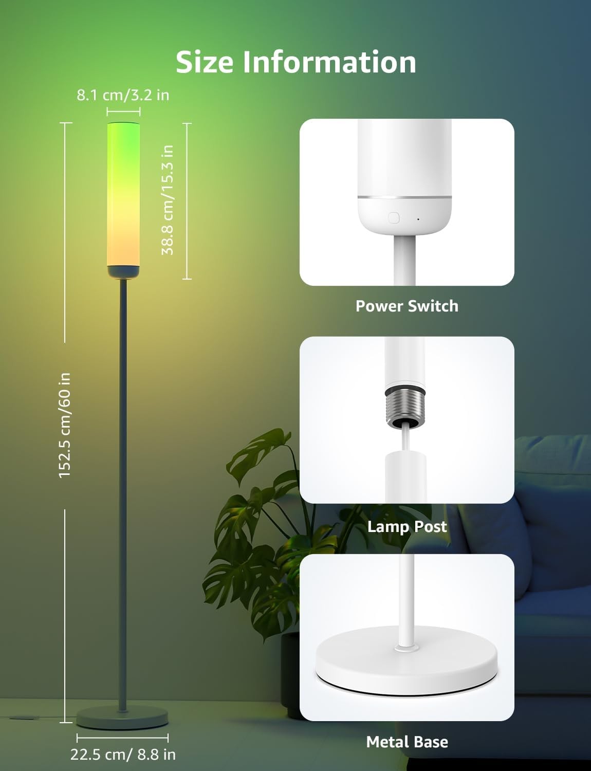 Smart RGB Corner Floor Lamp Music Sync App Control Mood Light for Living Room