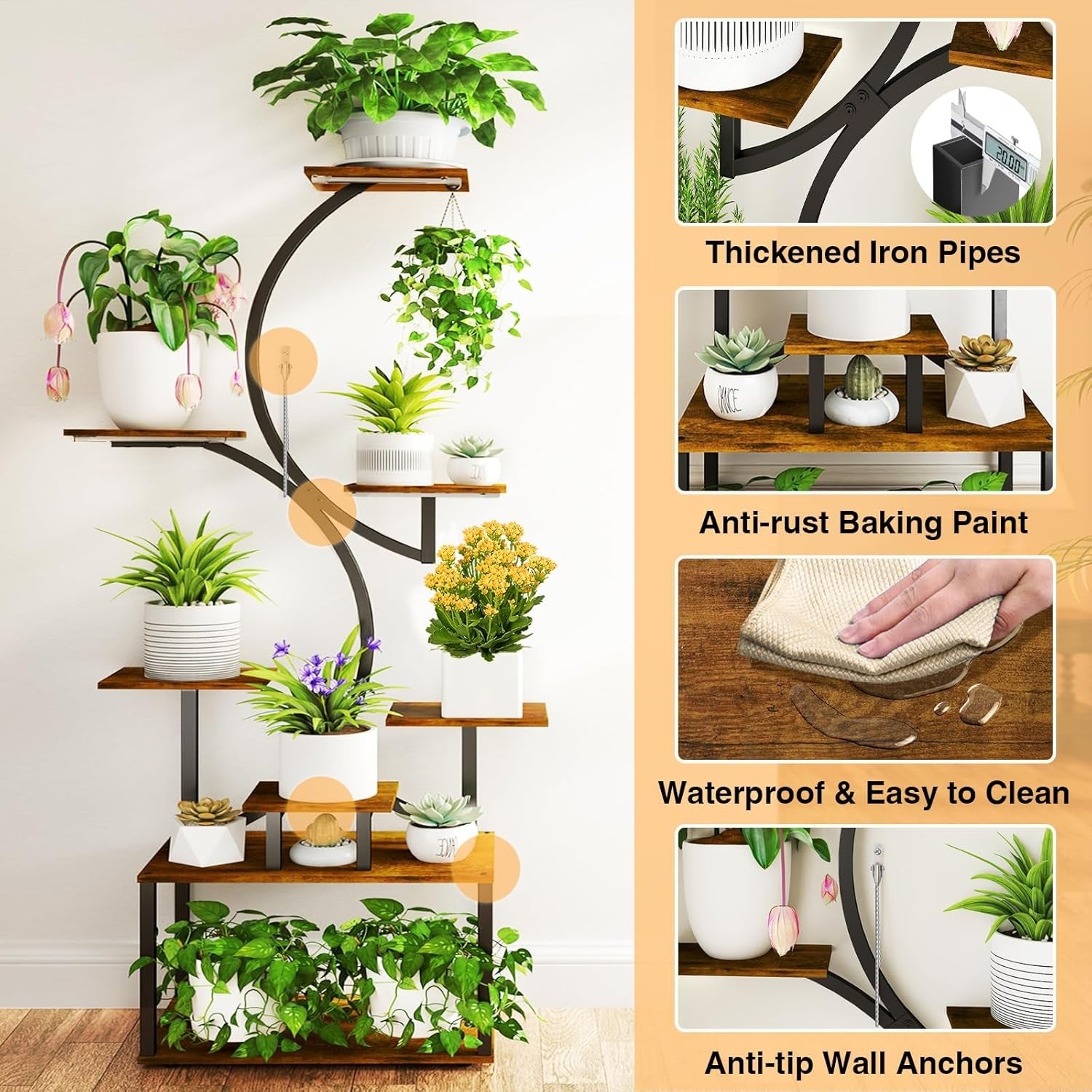 8-Tier S-Shaped Metal Plant Stand with LED Grow Lights | 158cm Tall Indoor Shelf