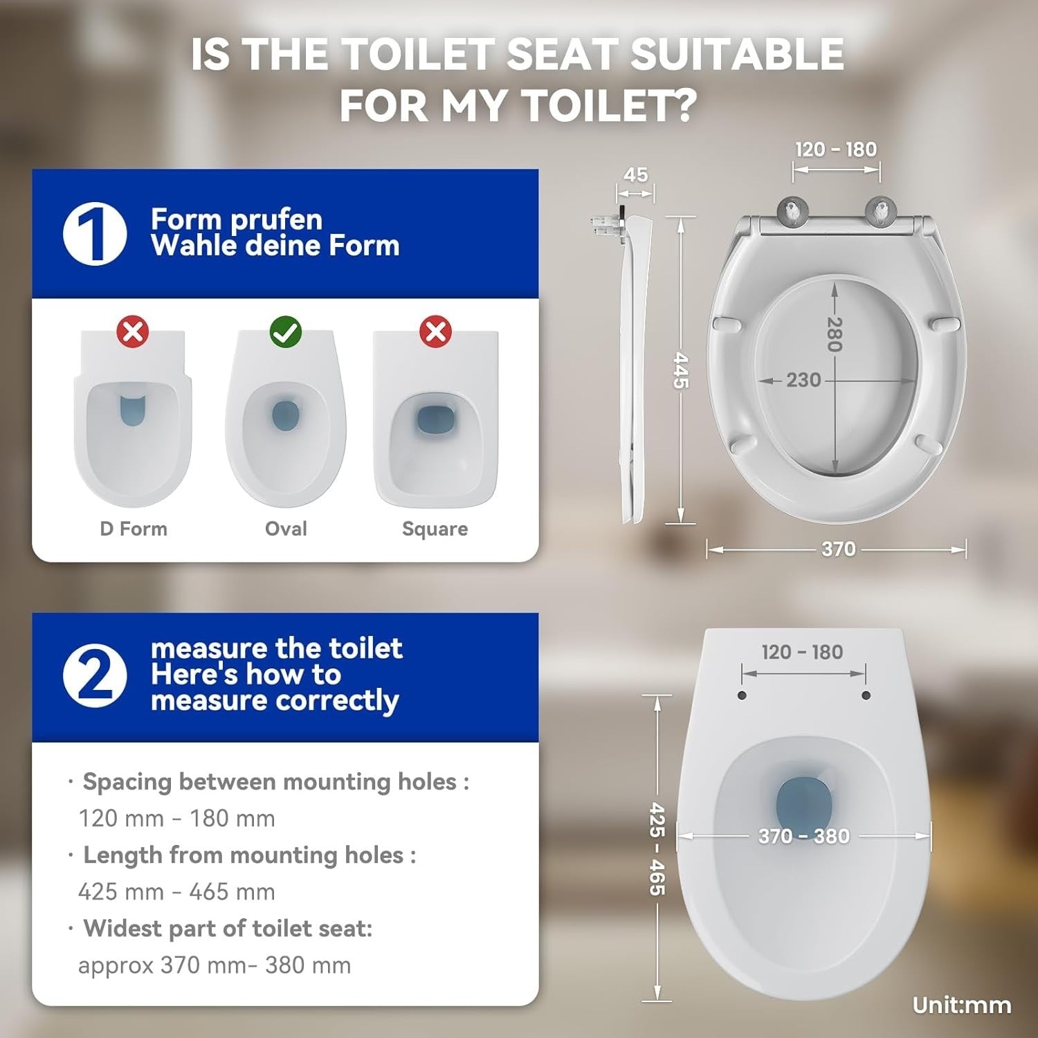 Premium O Shape Soft Close Toilet Seat White Quick Release Easy Clean 44.5x37cm