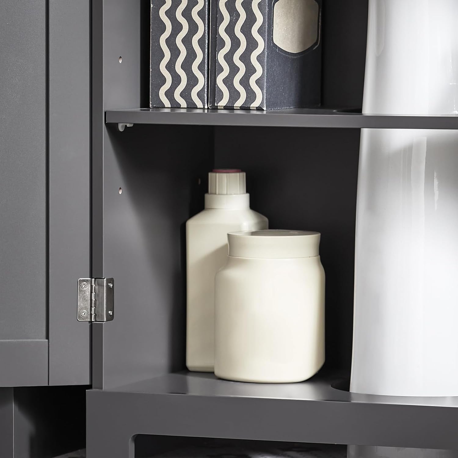 Modern Under Sink Bathroom Cabinet 60x60cm – Dark Grey MDF Storage Unit w/ Shelf