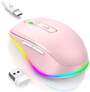 Pink RGB Wireless Mouse Rechargeable Silent USB Jiggler Mode