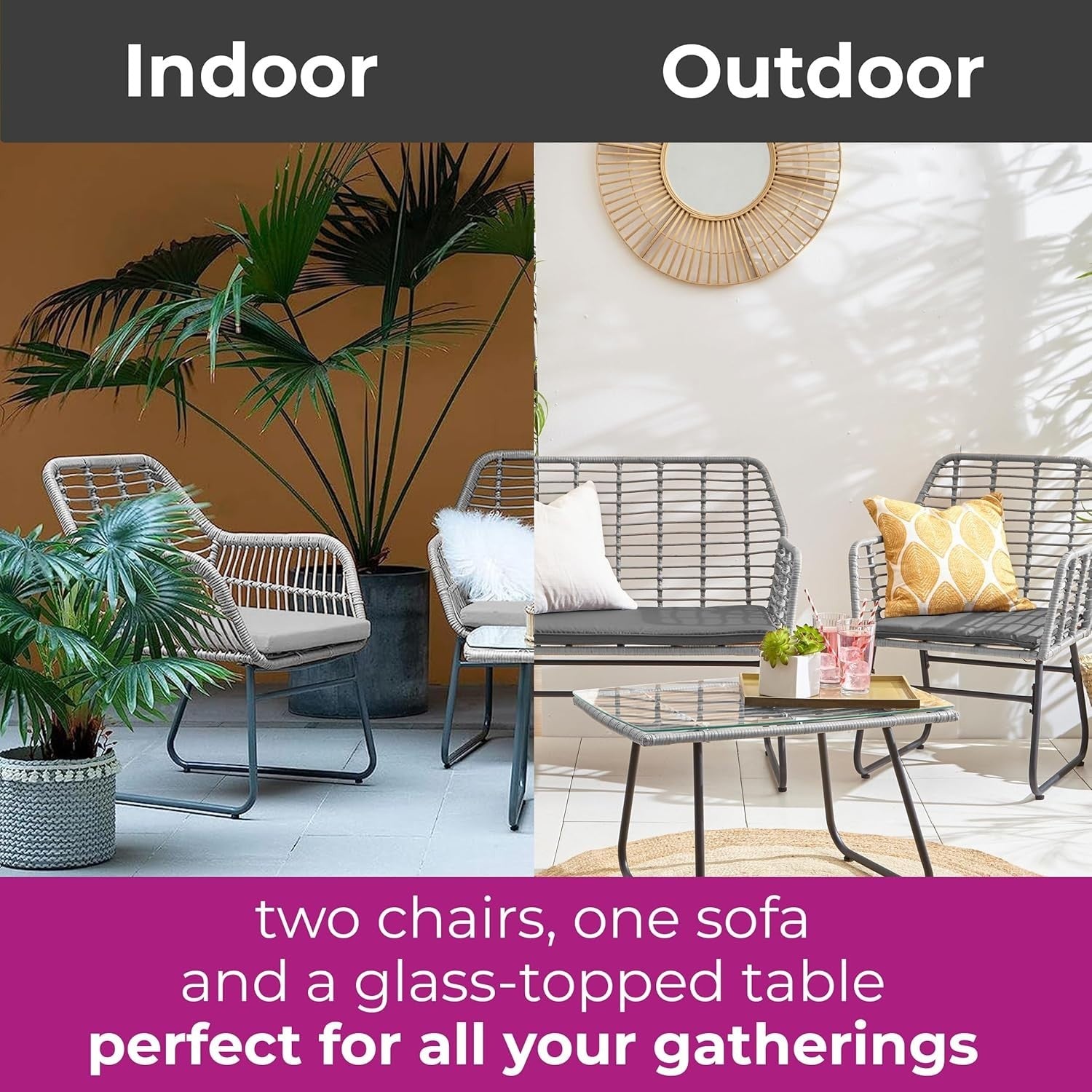 Rattan Garden Furniture Set Grey 4 Seater Patio Sofa Table Chairs