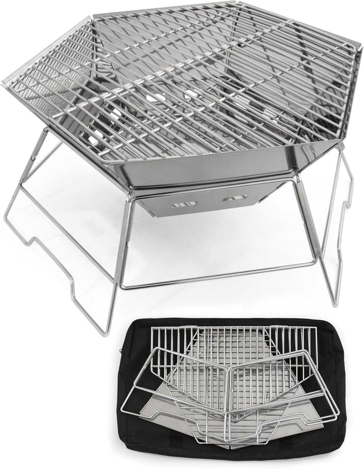 Portable Stainless Steel Hexagon BBQ Grill – Foldable Outdoor Charcoal Barbecue