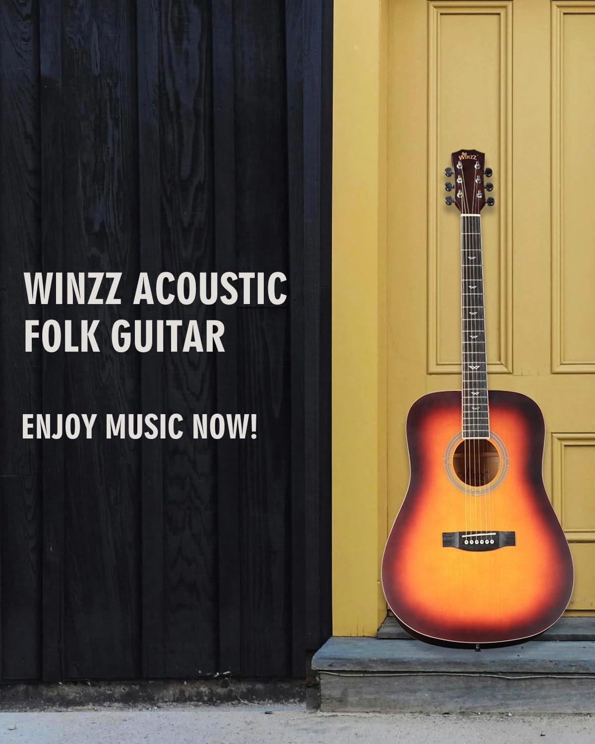 Full Size 4/4 Acoustic Guitar Starter Kit Sunburst Steel String