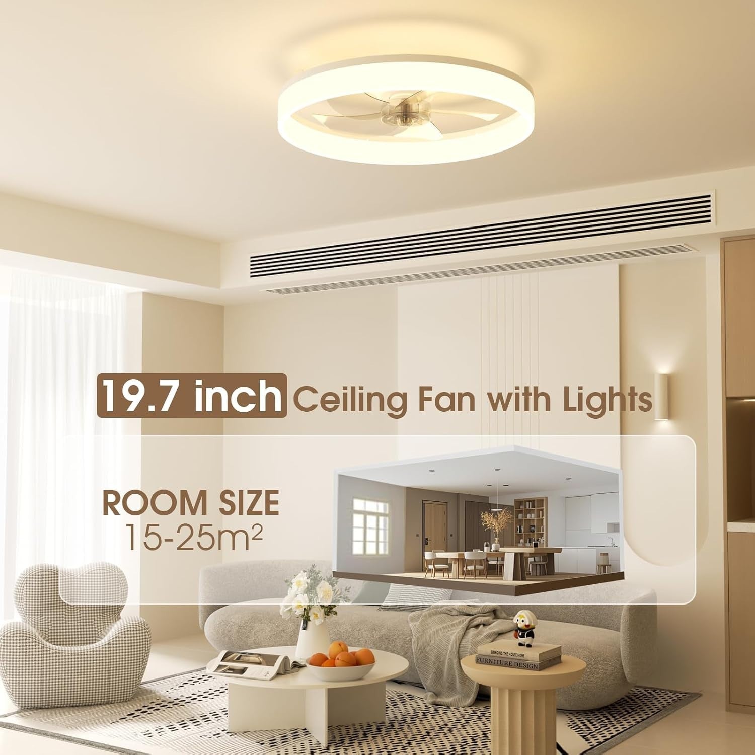 50CM LED Ceiling Light with Fan, Remote Control, 6 Speeds, Dimmable