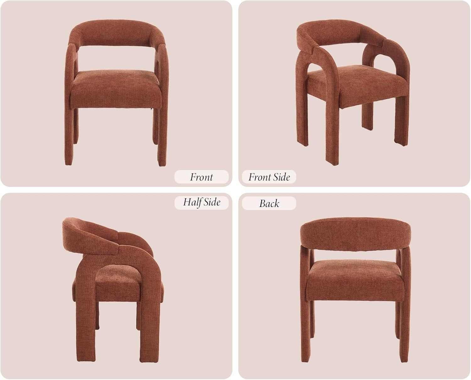Orange Modern Dining Chairs Set of 2, Upholstered Armrest Tub Seats