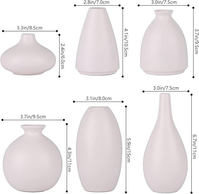 White Ceramic Vase Set of 6 Modern Minimalist Bud Vases Home Decor