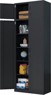 Extra Tall Black Metal Storage Cabinet Lockable 4 Shelf Office Garage