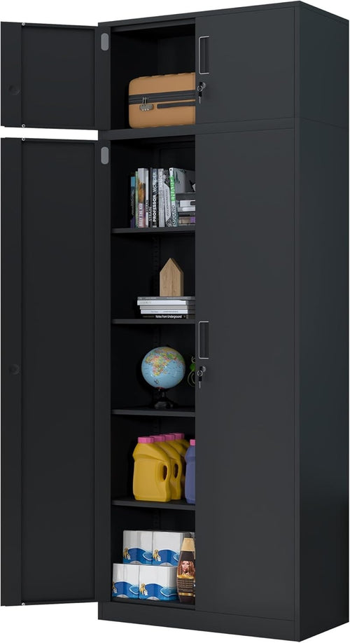 Extra Tall Black Metal Storage Cabinet Lockable 4 Shelf Office Garage