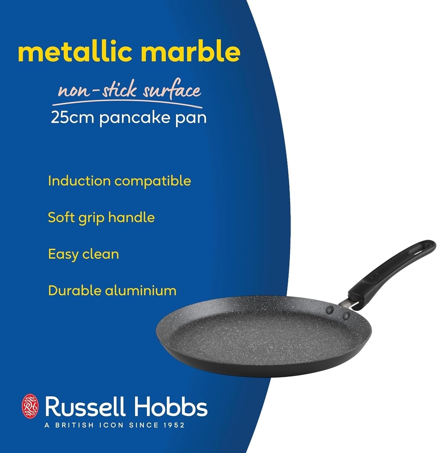 25cm Russell Hobbs Metallic Marble Pancake Pan Non-Stick Crepe Skillet