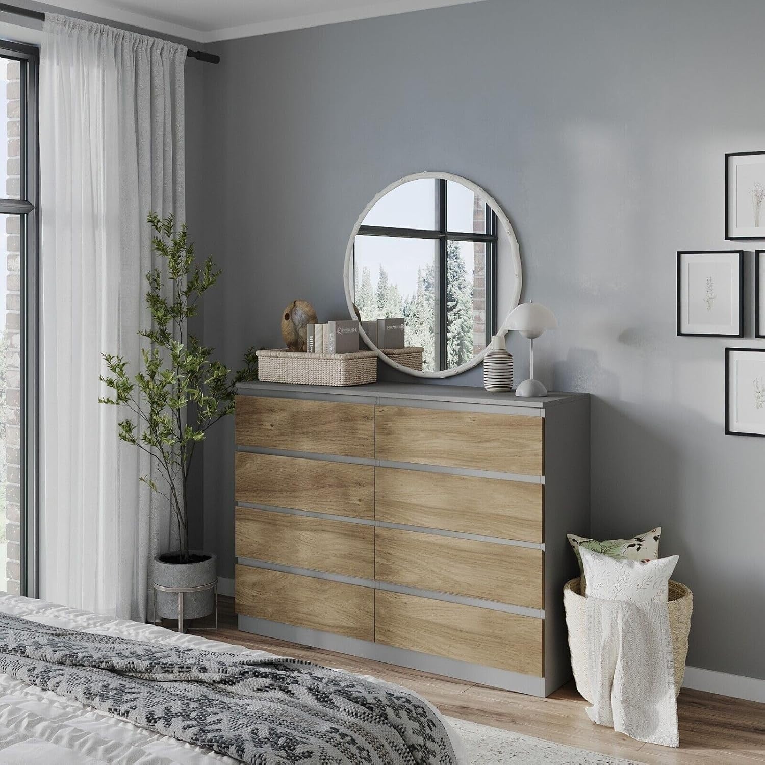 Modern Oak 8 Drawer Chest Storage Unit Grey Wood Dresser Bedroom Cabinet