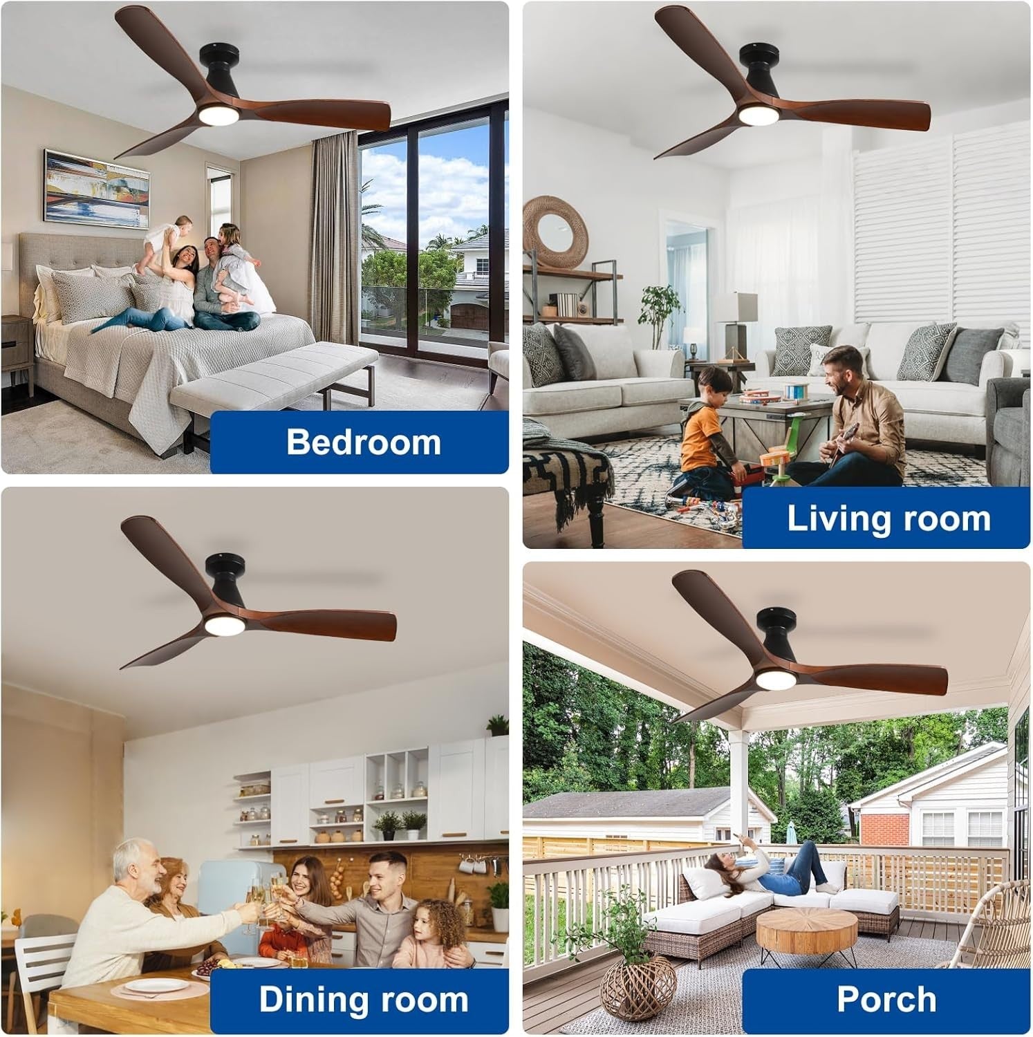 52-Inch Walnut Ceiling Fan with Light, Quiet DC Motor, Remote Control