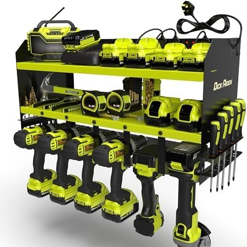 Wall-Mount Power Tool Organizer Rack with 6-Slot Charging Station Garage
