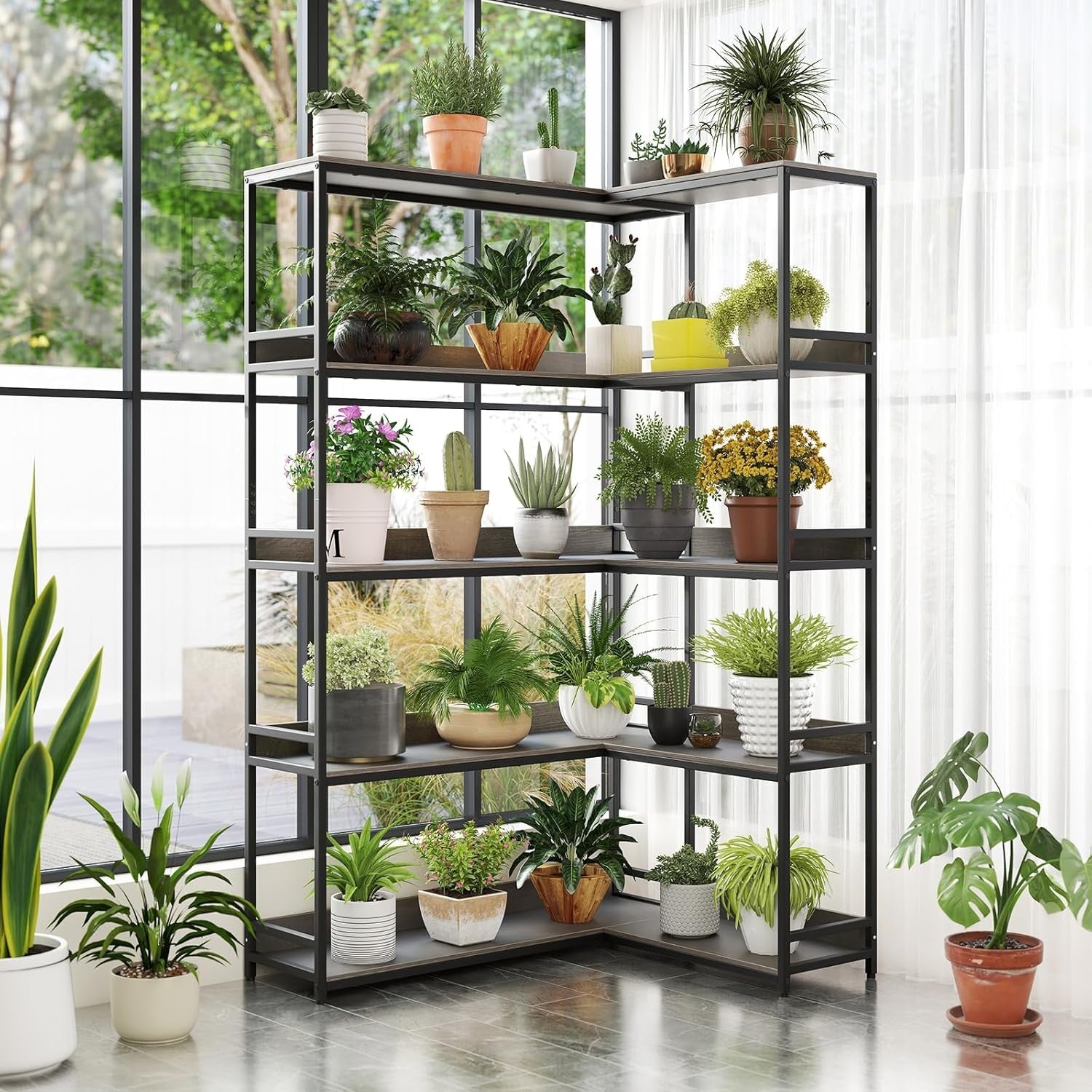 5-Tier L-Shaped Industrial Bookshelf Large Corner Storage Display Unit 180cm