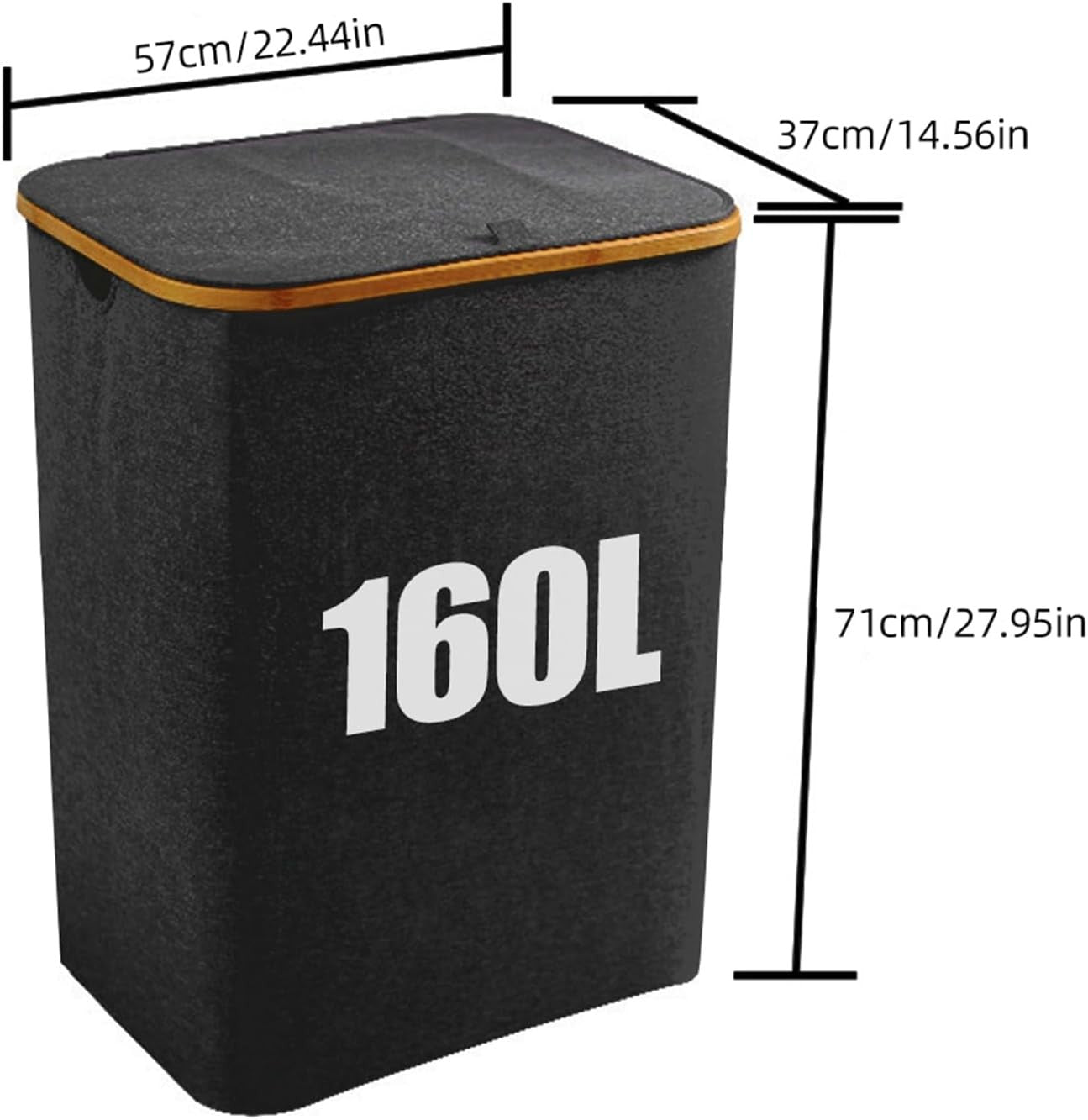 Black Foldable Laundry Hamper with Lid 3-Section Clothes Organizer 160L