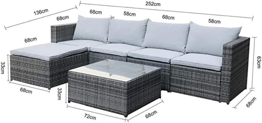 5 Seater Rattan Garden Sofa Set Outdoor Patio Furniture with Table Grey