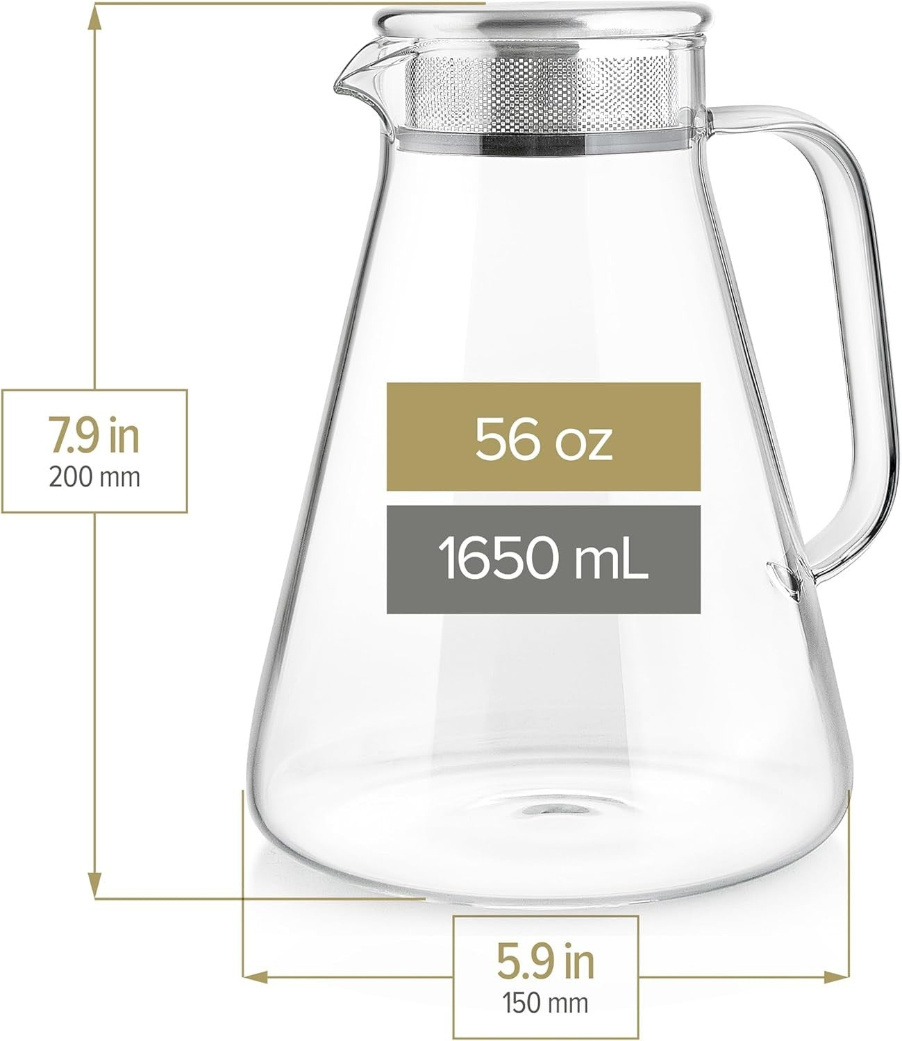 Glass Tea Maker Kettle 56oz Stovetop Safe Loose Leaf Tea Pot Filter