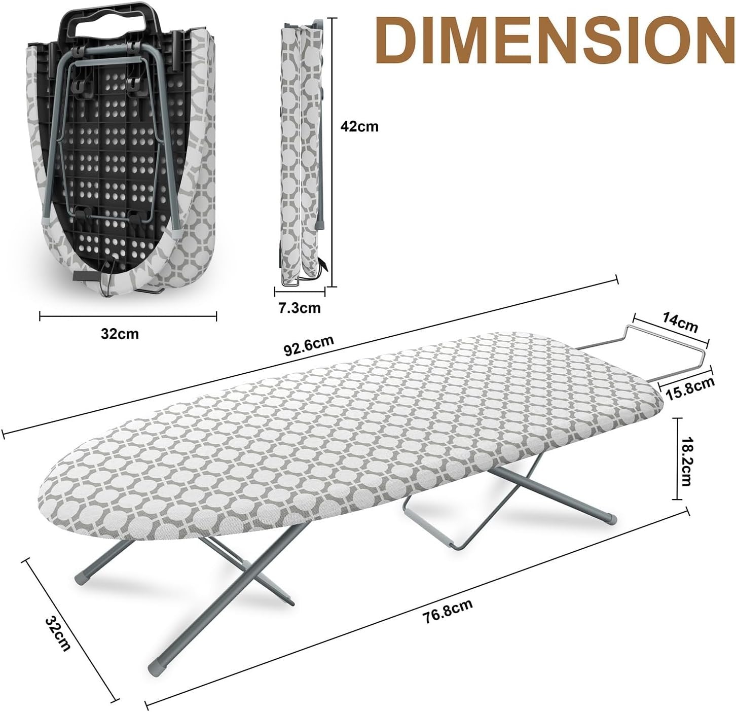 Foldable Tabletop Ironing Board Non-Slip Compact Travel Space Saving 77x32cm