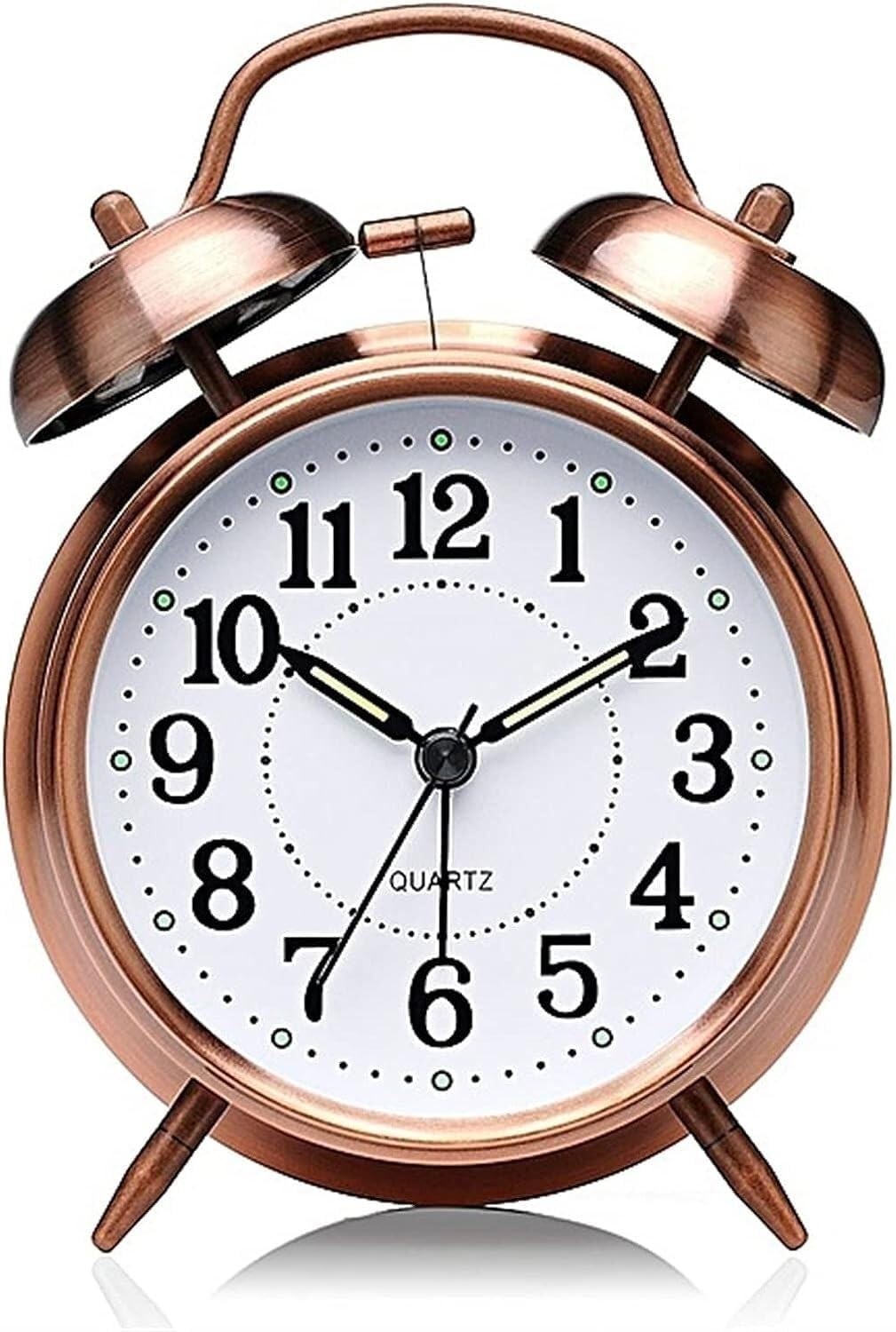 Copper Twin Bell Alarm Clock Loud Silent Vintage Bedside Desk Clock
