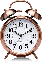 Copper Twin Bell Alarm Clock Loud Silent Vintage Bedside Desk Clock