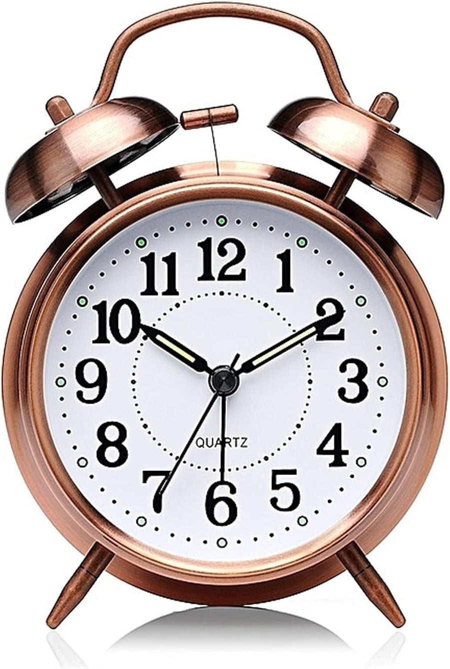 Copper Twin Bell Alarm Clock Loud Silent Vintage Bedside Desk Clock